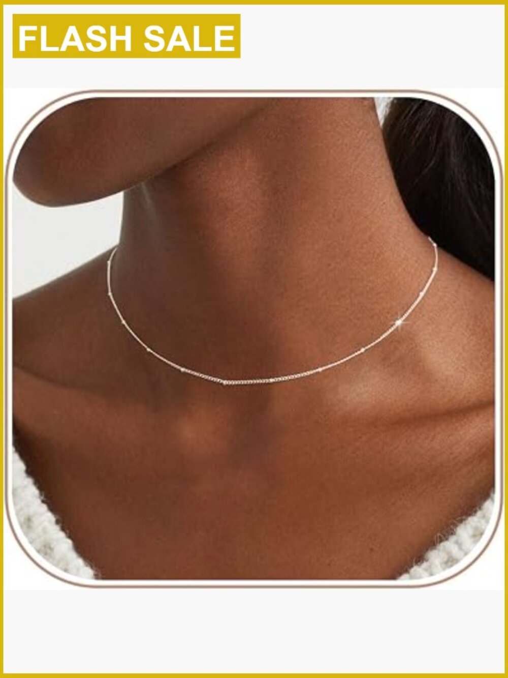 Shining Dots Gold Choker Necklace 14k Gold Plated Cable Chain Lobster Clasp